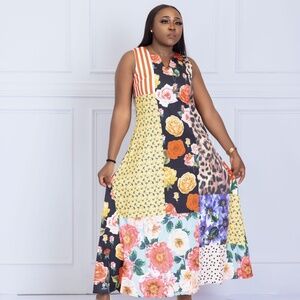 Adriana Multicolor Sleeveless Patchwork Dress